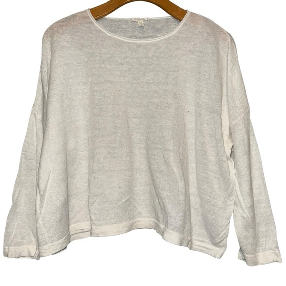 Eileen Fisher Women’s Size S P White Linen Knit Boxy 3/4 Sleeve Sweater